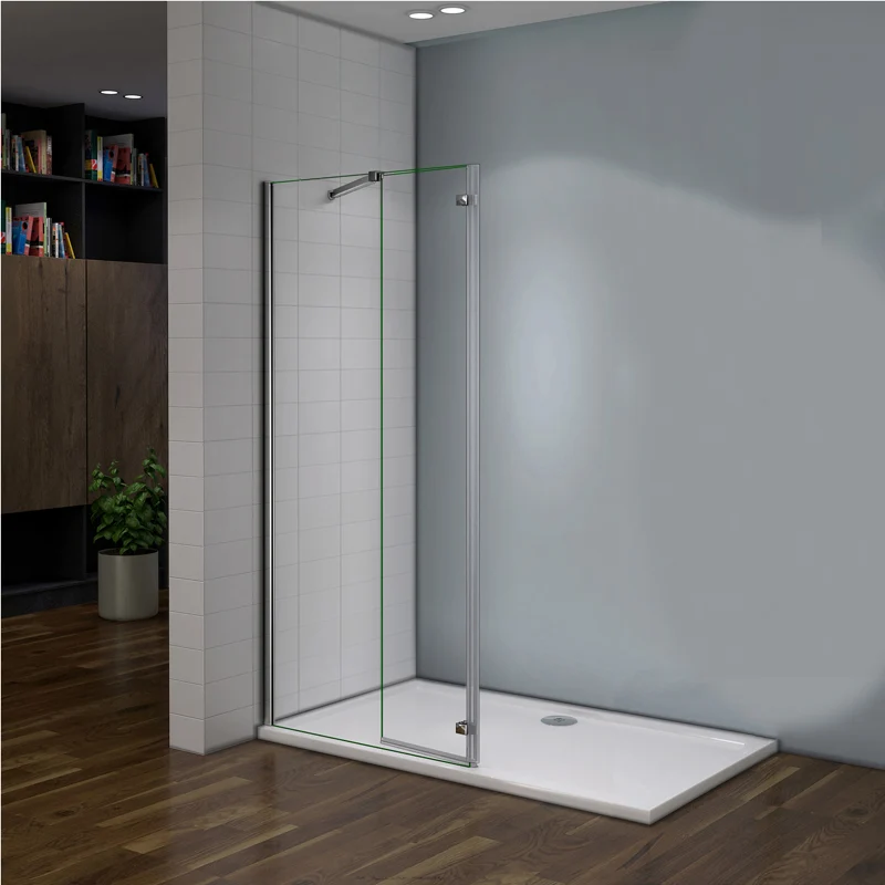 Aica paroi de douche 90/100/120x200cm avec retour pivotante 40cm et la barre de fixation extensible paroi de douche à l'italienne , verre anticalcaire