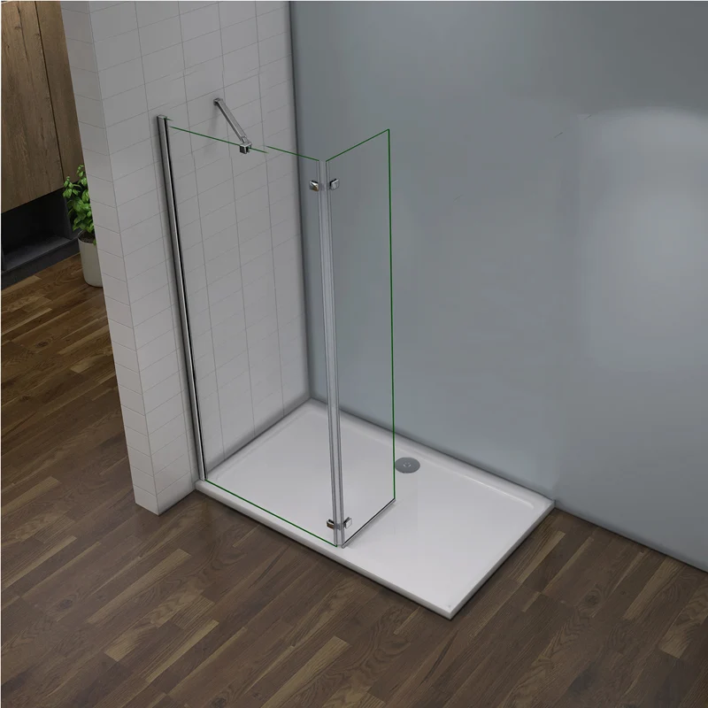 Aica paroi de douche 90/100/120x200cm avec retour pivotante 40cm et la barre de fixation extensible paroi de douche à l'italienne , verre anticalcaire
