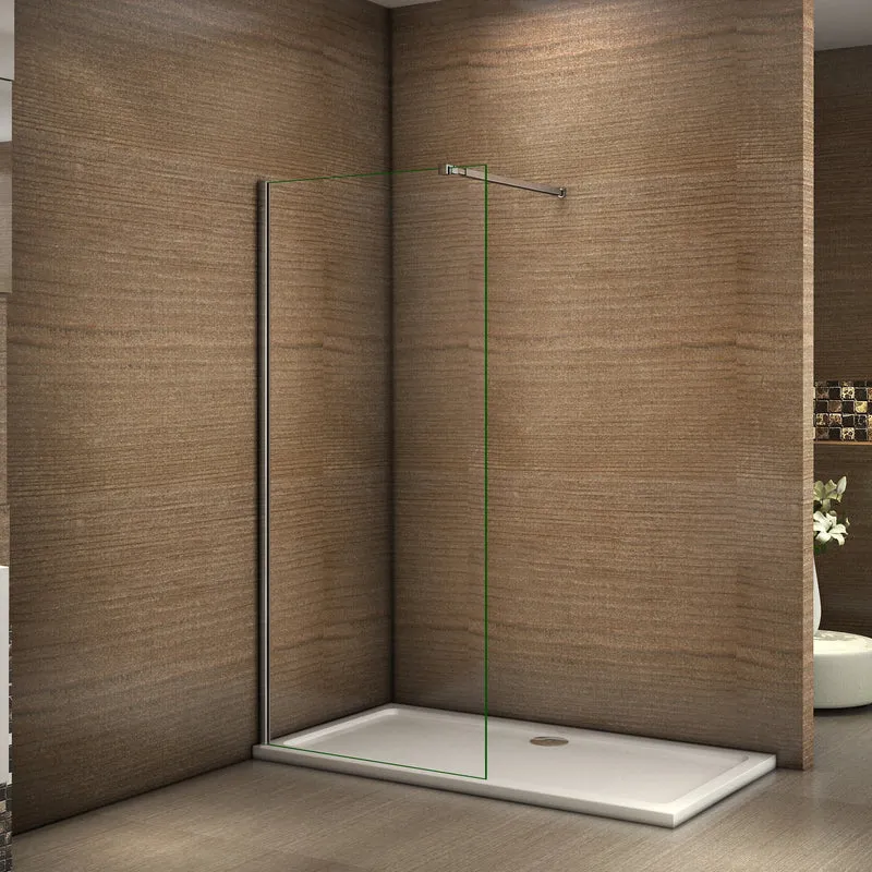 Aica paroi de douche à l'italienne, 8mm verre sécurité et anticalcaire, avec une barre de fixation extensible 73-120cm, profilé chromé