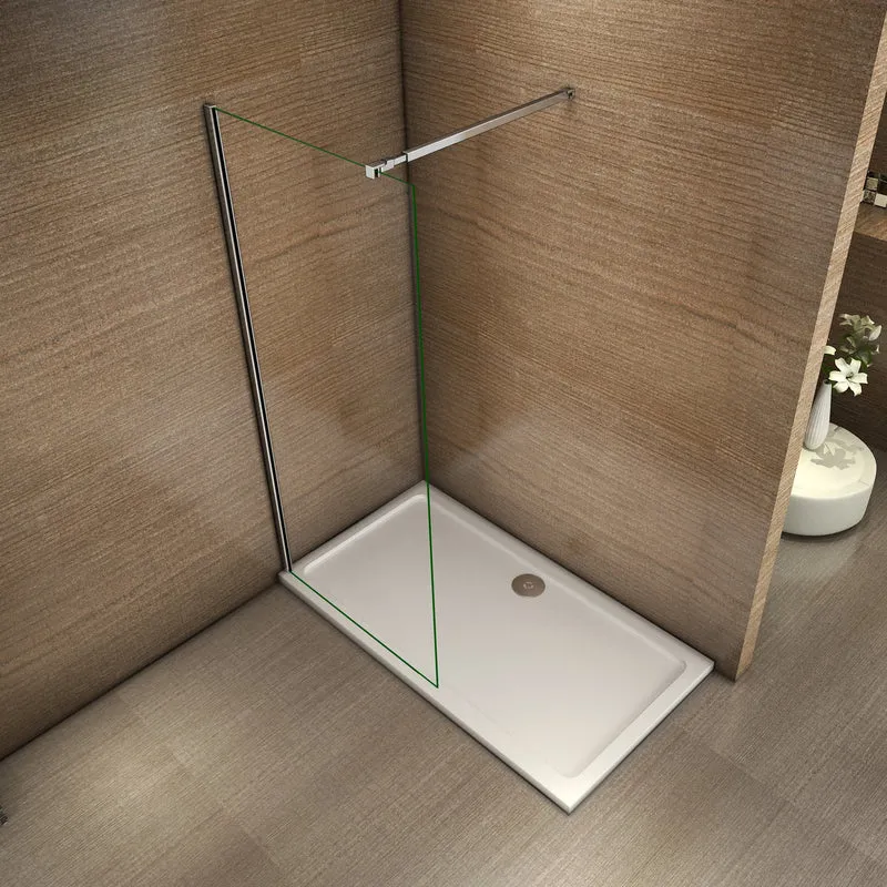 Aica paroi de douche à l'italienne, 8mm verre sécurité et anticalcaire, avec une barre de fixation extensible 73-120cm, profilé chromé