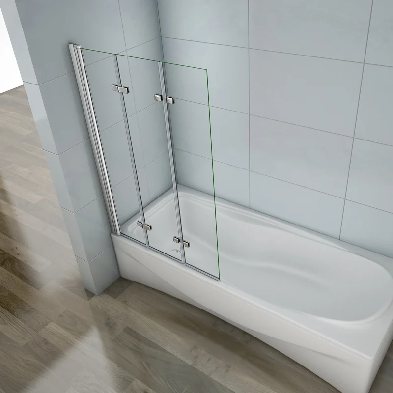Aica pare-baignoire en verre anticalcaire, l'hauteur de 1400, 3 volets, écran de douche en verre anticalcaire et sécurité