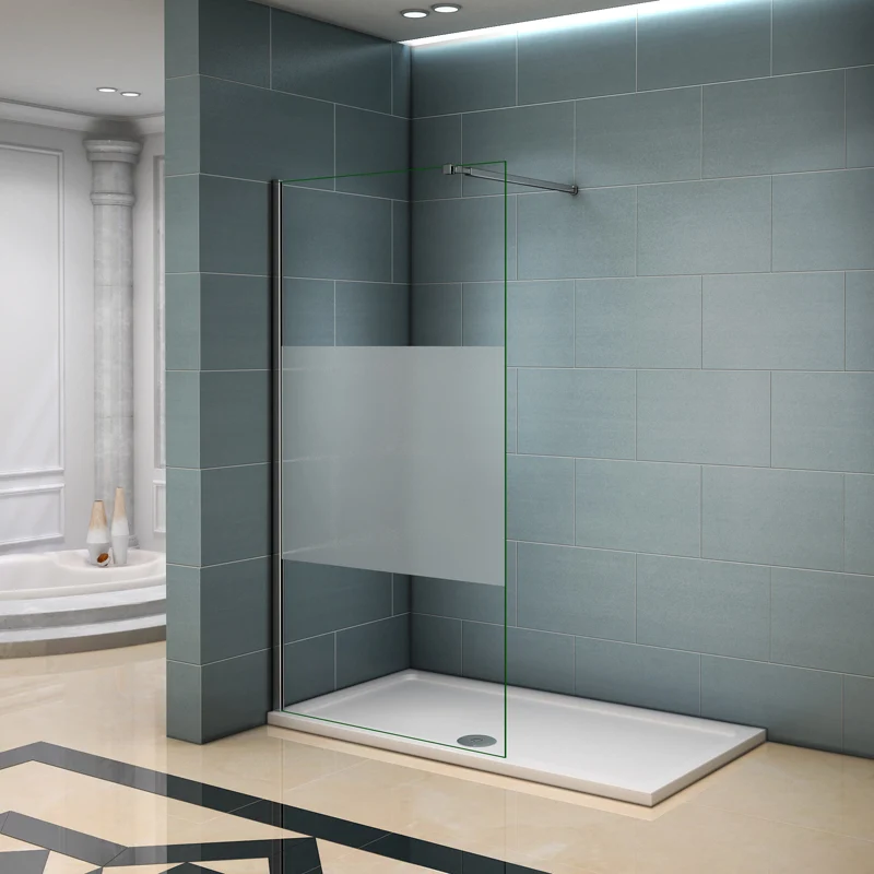 Aica walk in paroi de douche à l'italienne en verre 8mm bande central dépoli et une barre de extensible de 73-120cm