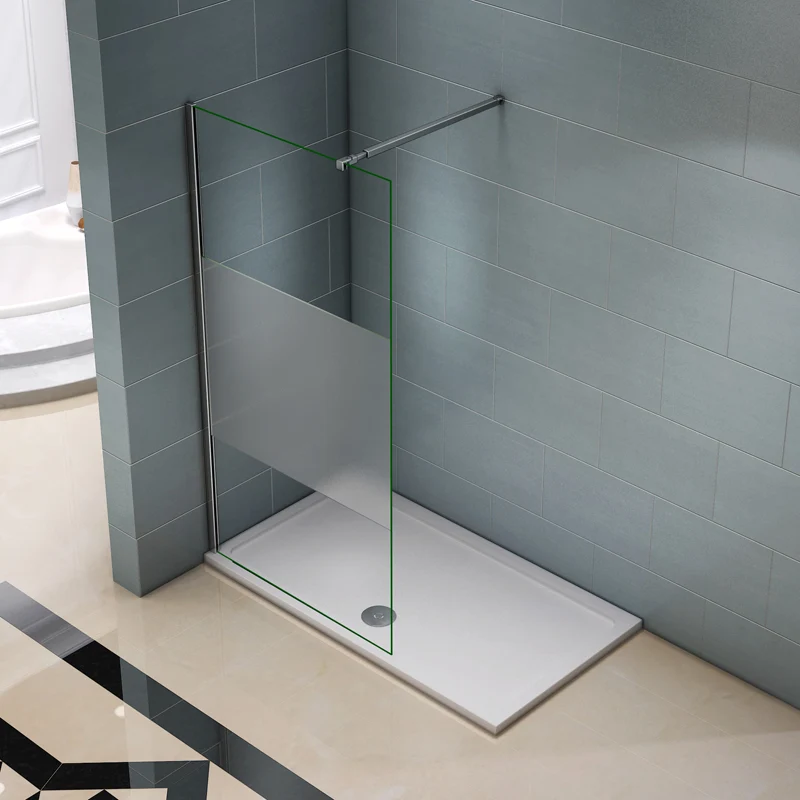 Aica walk in paroi de douche à l'italienne en verre 8mm bande central dépoli et une barre de extensible de 73-120cm