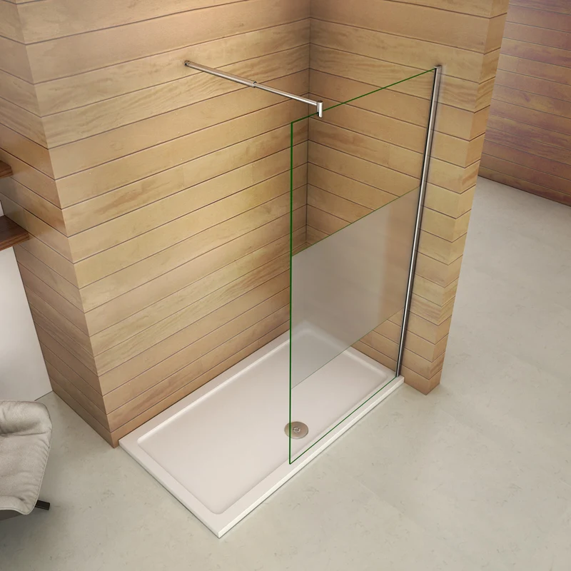 Aica walk in paroi de douche à l'italienne en verre 8mm bande central dépoli et une barre de satbislisation en cylindrique