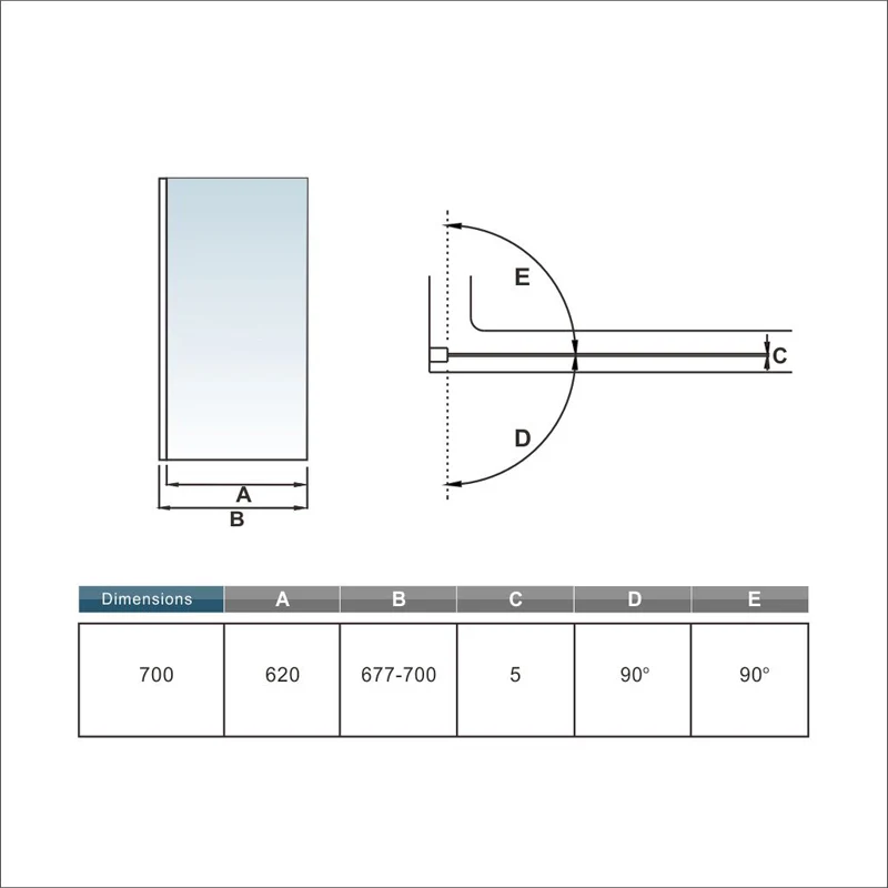 Aica 700x1300x5mm pare baignoire pivotant 180° porte de baignoire, écran de baignoire, 5mm verre trempé