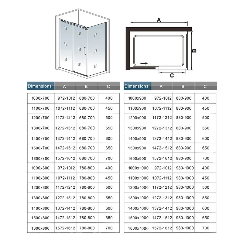 Aica porte de douche coulissante 120cm,paroi de douche 80cm,120x80cm receveur inclus,8mm verre sécurité anticalcaire p-3