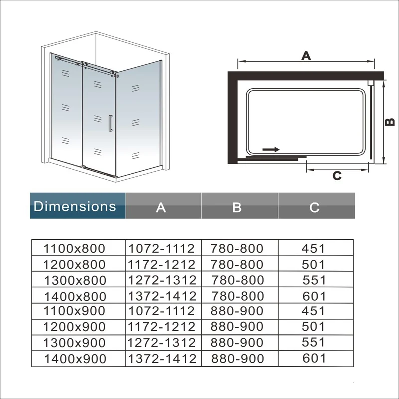 Aica porte de douche coulissante 140cm,paroi de douche 90cm,140x90cm receveur inclus,8mm verre sécurité anticalcaire p-3