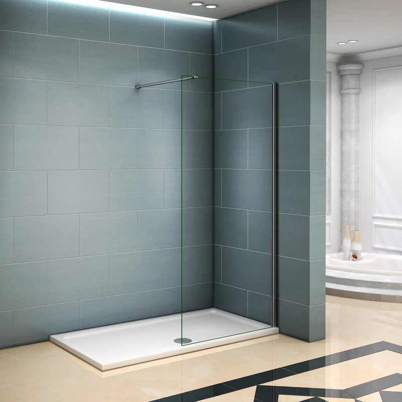 Aica paroi de douche à l'italienne, 8mm verre sécurité, anticalcaire, avec une barre de satbislisation de 90cm