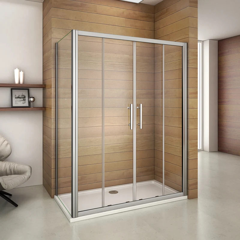 Aica porte de douche coulissante avec paroi de douche fixe,verre sécurité transparent,hauteur 185cm