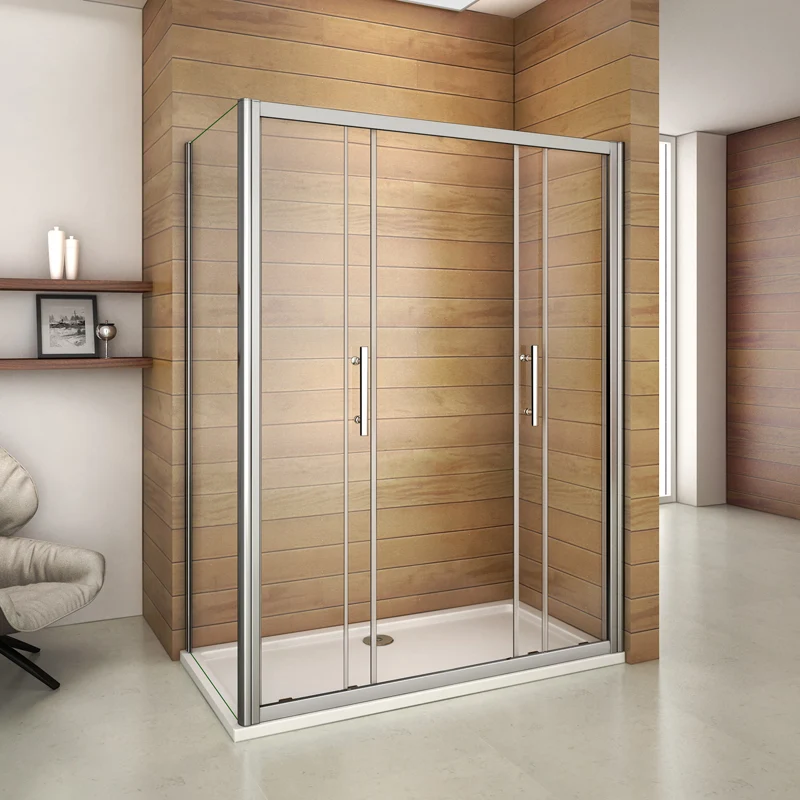 Aica porte de douche coulissante avec paroi de douche fixe,verre sécurité transparent,hauteur 185cm