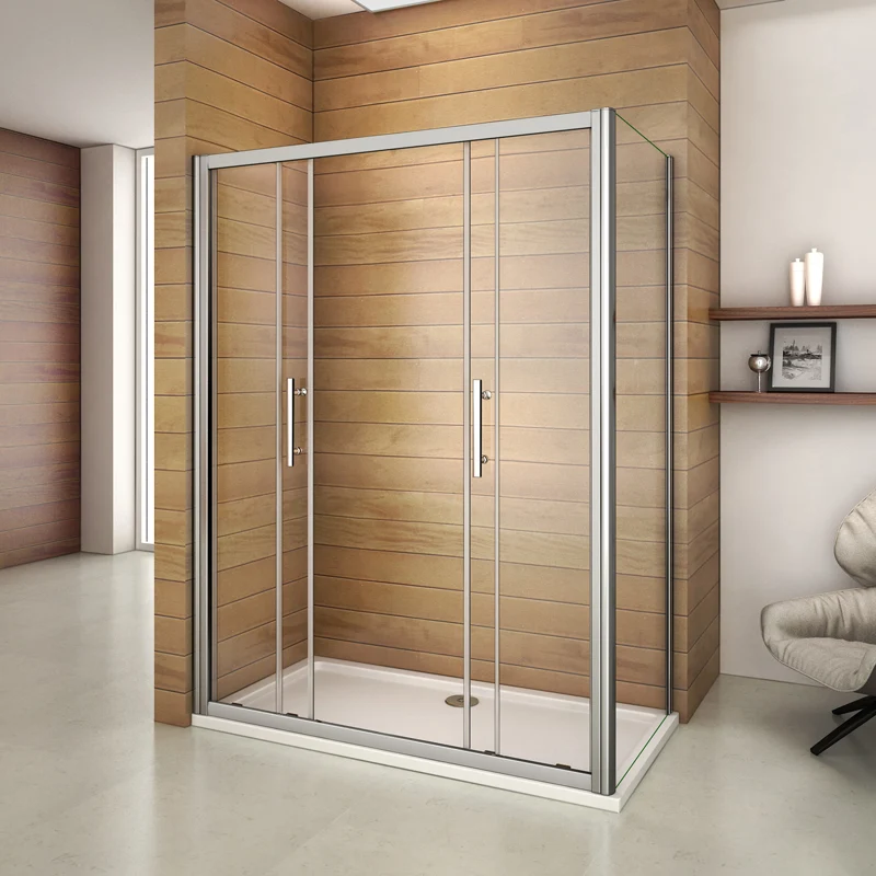 Aica porte de douche coulissante avec paroi de douche fixe,verre sécurité transparent,hauteur 185cm