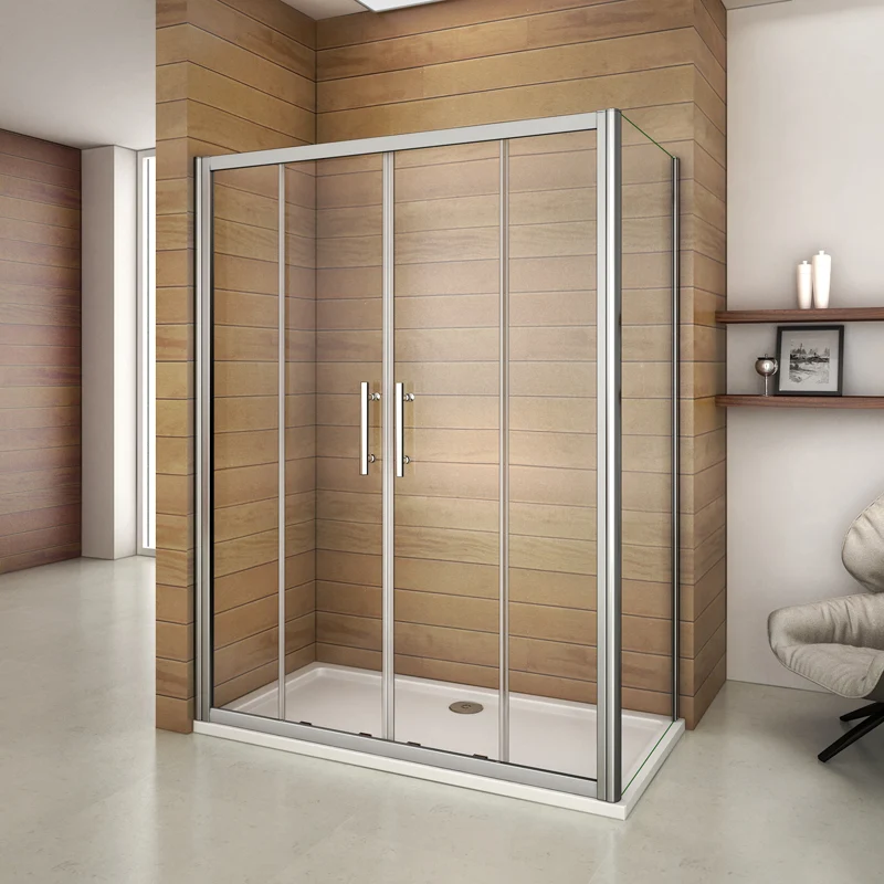 Aica porte de douche coulissante avec paroi de douche fixe,verre sécurité transparent,hauteur 185cm
