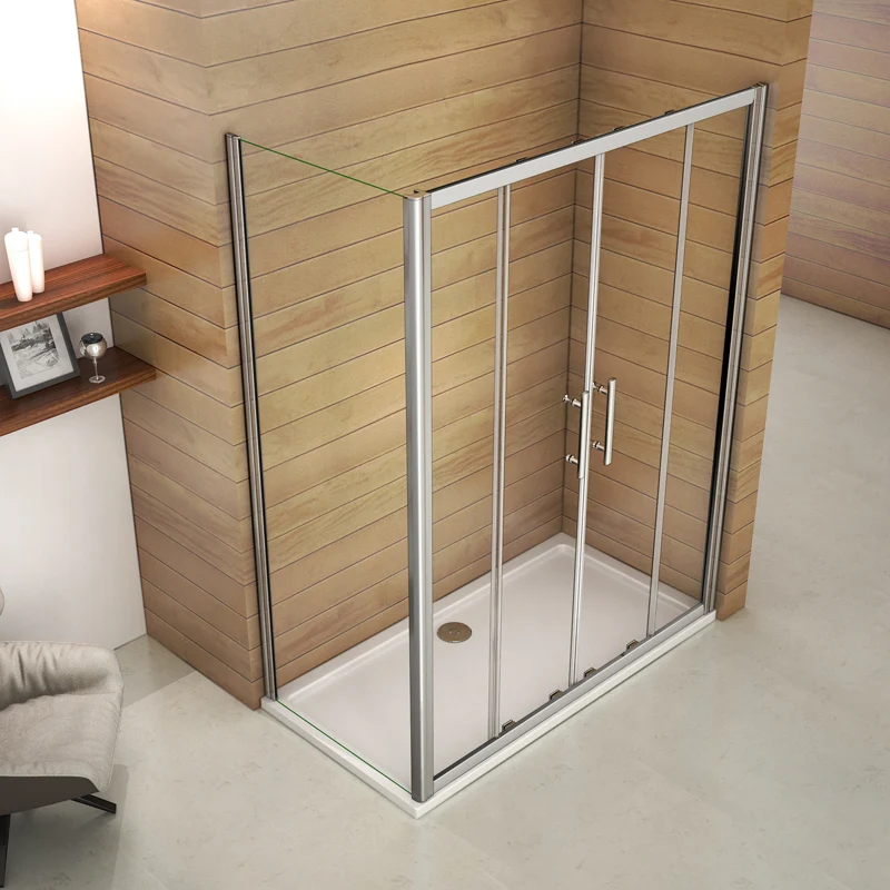 Aica porte de douche coulissante avec paroi de douche fixe,verre sécurité transparent,hauteur 185cm