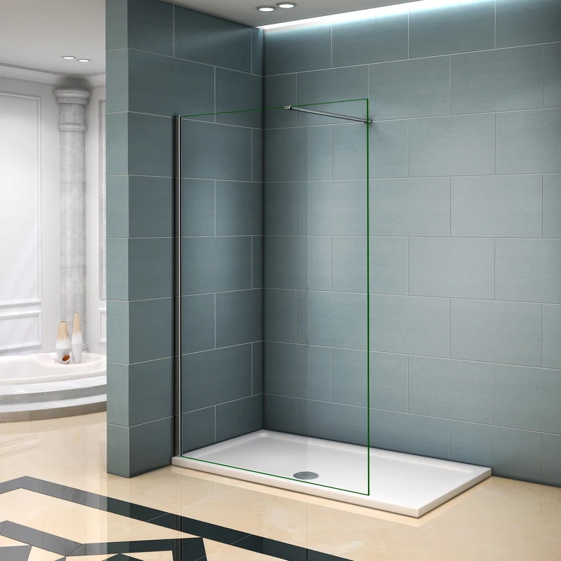 Aica paroi de douche à l'italienne , 8mm verre sécurité et anticalcaire, avec barre fixation de 140cm