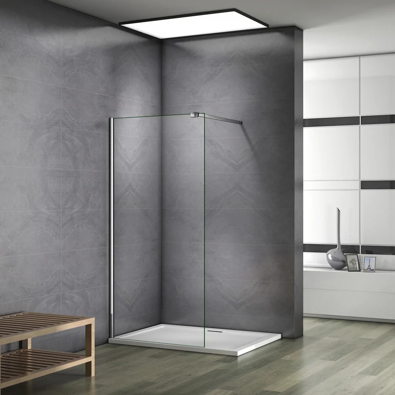 Aica paroi de douche à l'italienne , 8mm verre sécurité et anticalcaire, avec une barre de fixation avec pince renforcé de 90cm