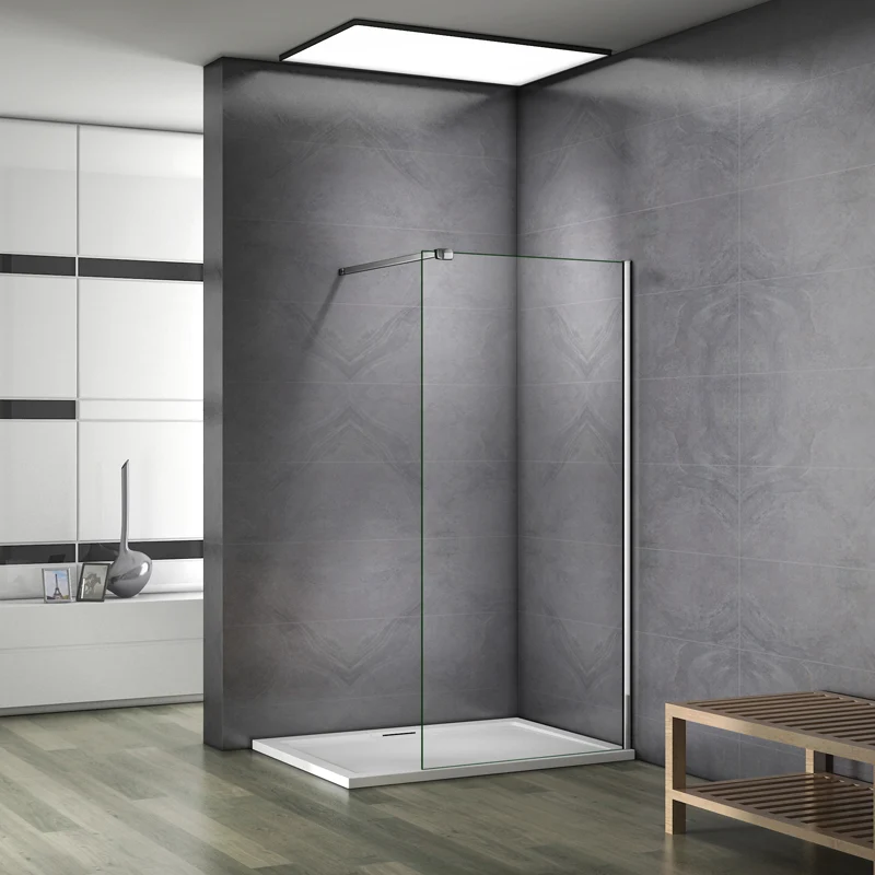Aica paroi de douche à l'italienne , 8mm verre sécurité et anticalcaire, avec une barre de fixation avec pince renforcé de 90cm