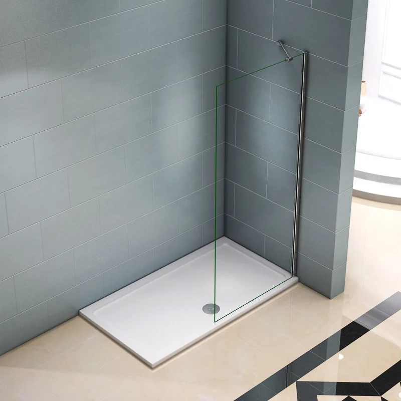 Aica paroi de douche à l'italienne, 8mm verre sécurité et anticalcaire, avec une de satbislisation de 45cm, profilé chromé