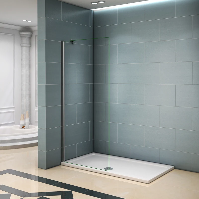 Aica paroi de douche à l'italienne, 8mm verre sécurité et anticalcaire, avec une de satbislisation de 45cm, profilé chromé