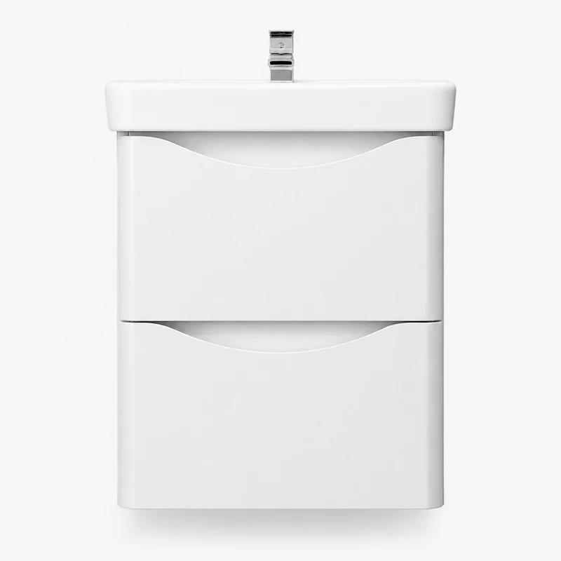 Happi 500mm 2 Drawer Wall Hung Vanity Unit - Matt White inc Basin