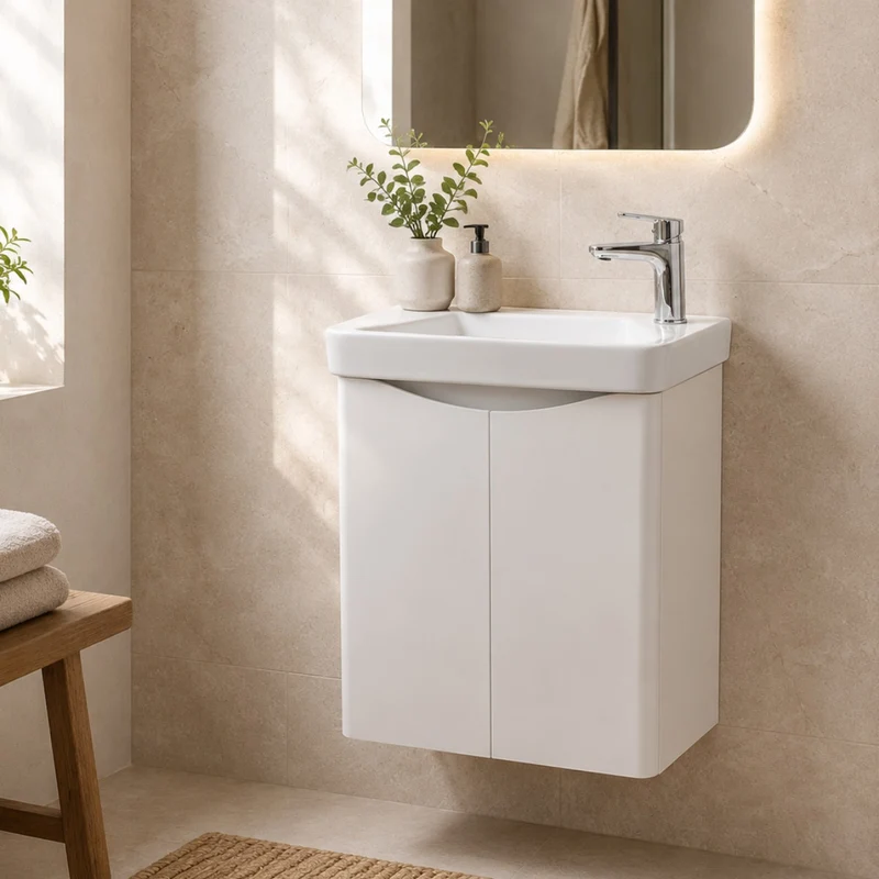 Happi 500mm Cloakroom 2 Door Wall Hung Vanity Unit - Matt White inc Basin