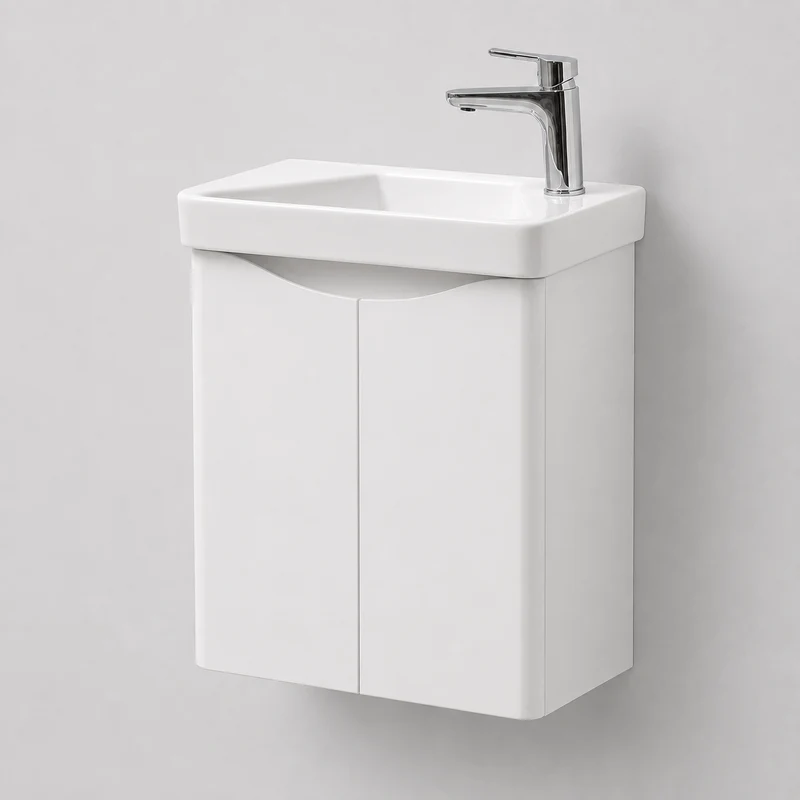 Happi 500mm Cloakroom 2 Door Wall Hung Vanity Unit - Matt White inc Basin