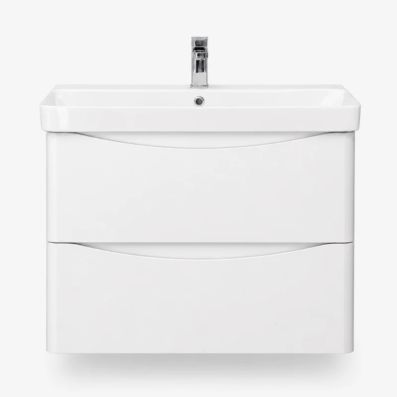 Happi 800mm 2 Drawer Wall Hung Vanity Unit - Matt White inc Basin
