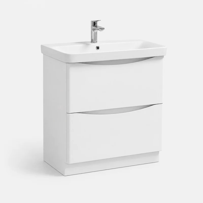 Happi 800mm 2 Drawer Floor Standing Vanity Unit - Matt White inc Basin