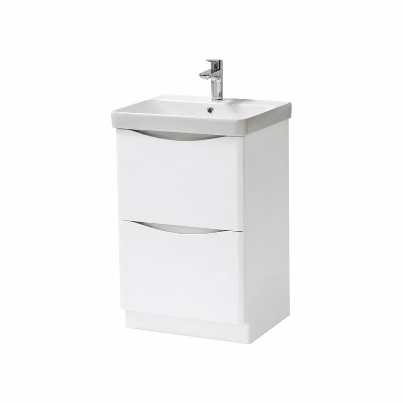 Happi 500mm 2 Drawer Floor Standing Vanity Unit - Matt White inc Basin