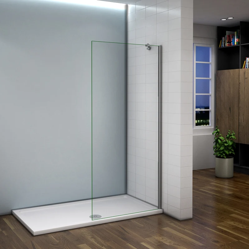 Aica paroi de douche à l'italienne en verre sécurité anticalcaire avec une barre de fixation avec pince renforcé, profilé aluminium chromé