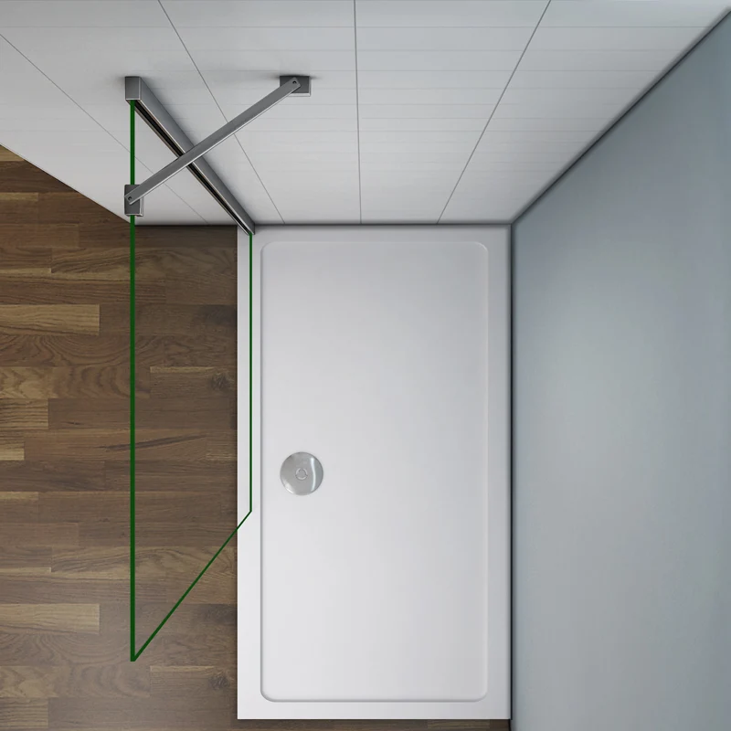 Aica paroi de douche à l'italienne en verre sécurité anticalcaire avec une barre de fixation avec pince renforcé, profilé aluminium chromé
