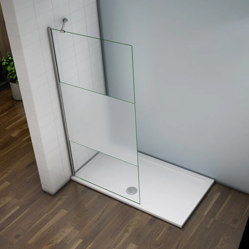 Aica paroi de douche en verre sécurité et bande central dépoli, walk in paroi de douche à l'italienne avec barre de fixation 45cm