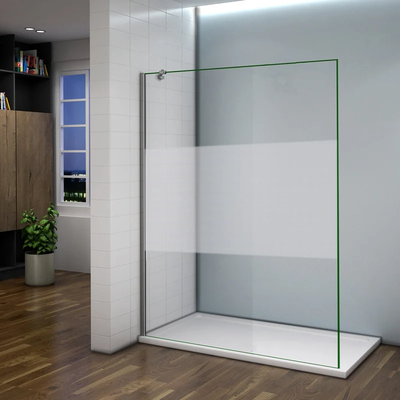 Aica paroi de douche en verre sécurité et bande central dépoli, walk in paroi de douche à l'italienne avec barre de fixation 45cm