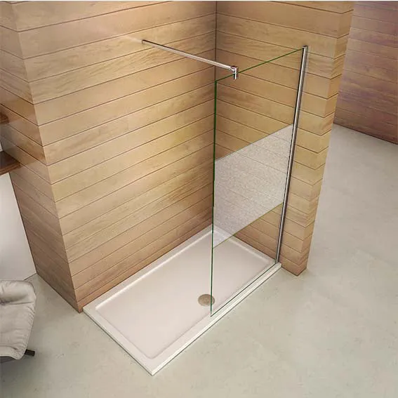 Aica walk in paroi de douche à l'italienne en verre 8mm bande central dépoli, avec barre de satbislisation de 140cm