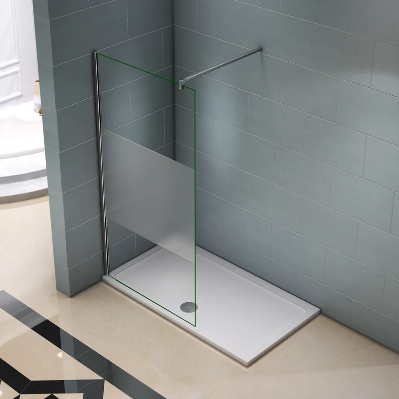 Aica walk in paroi de douche à l'italienne en verre 8mm bande central dépoli, avec barre de satbislisation de 90cm