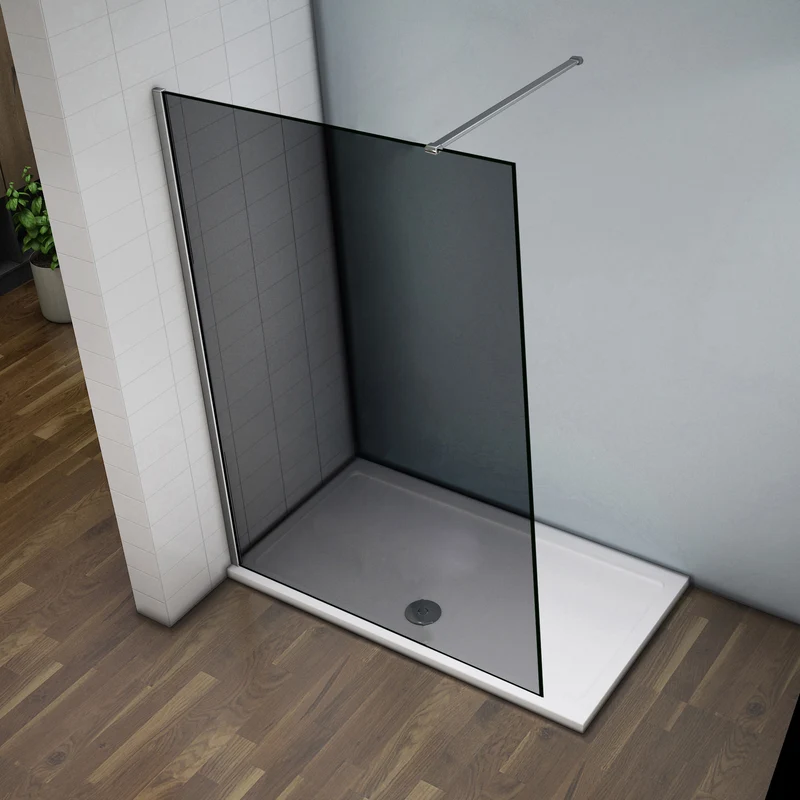 Aica walk in paroi de douche à l'italienne en verre fumé et anticalcaire, pare-douche et une barre de satbislisation de 140cm