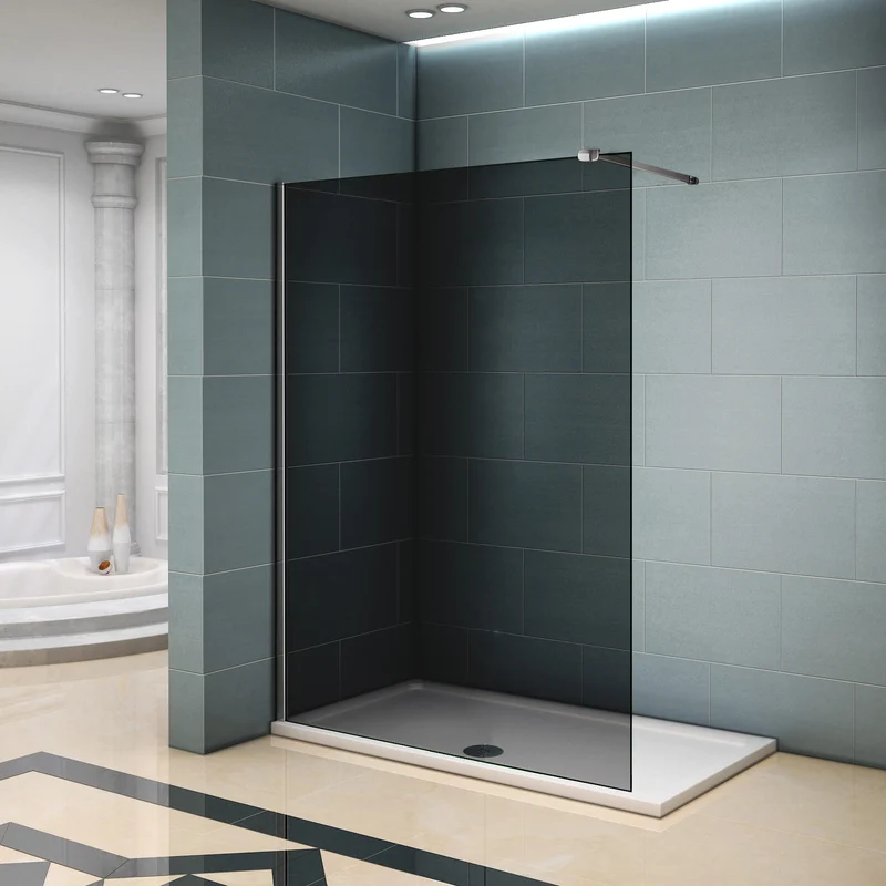 Aica walk in paroi de douche à l'italienne en verre fumé et anticalcaire, pare-douche et une barre de satbislisation avec pince renforcé