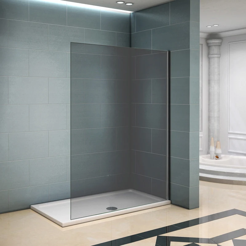 Aica walk in paroi de douche à l'italienne en verre fumé et anticalcaire, pare-douche avec une barre de fixation 45cm