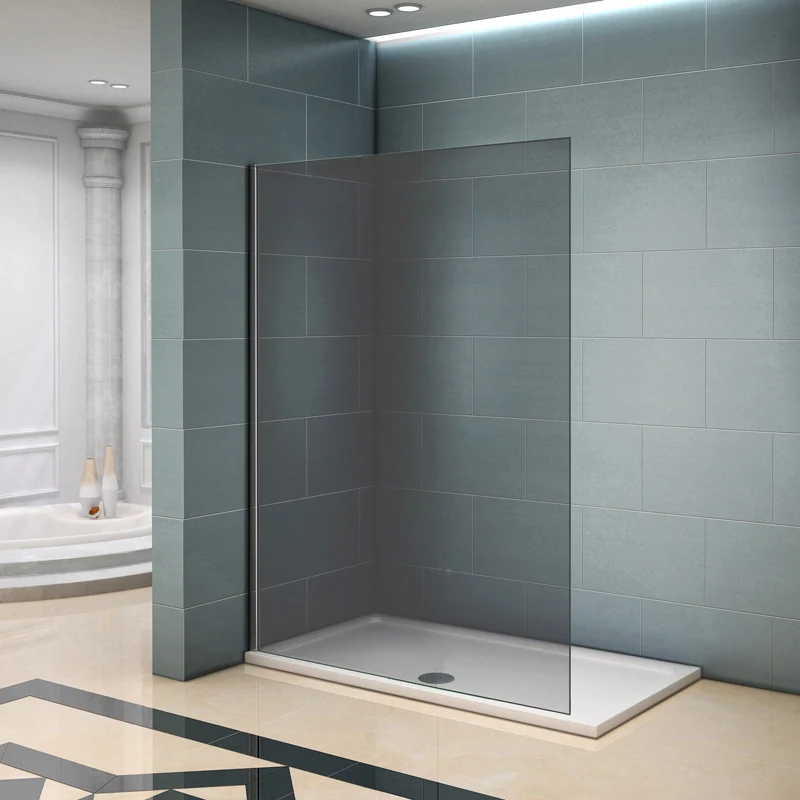Aica walk in paroi de douche à l'italienne en verre fumé et anticalcaire, pare-douche avec une barre de fixation 45cm