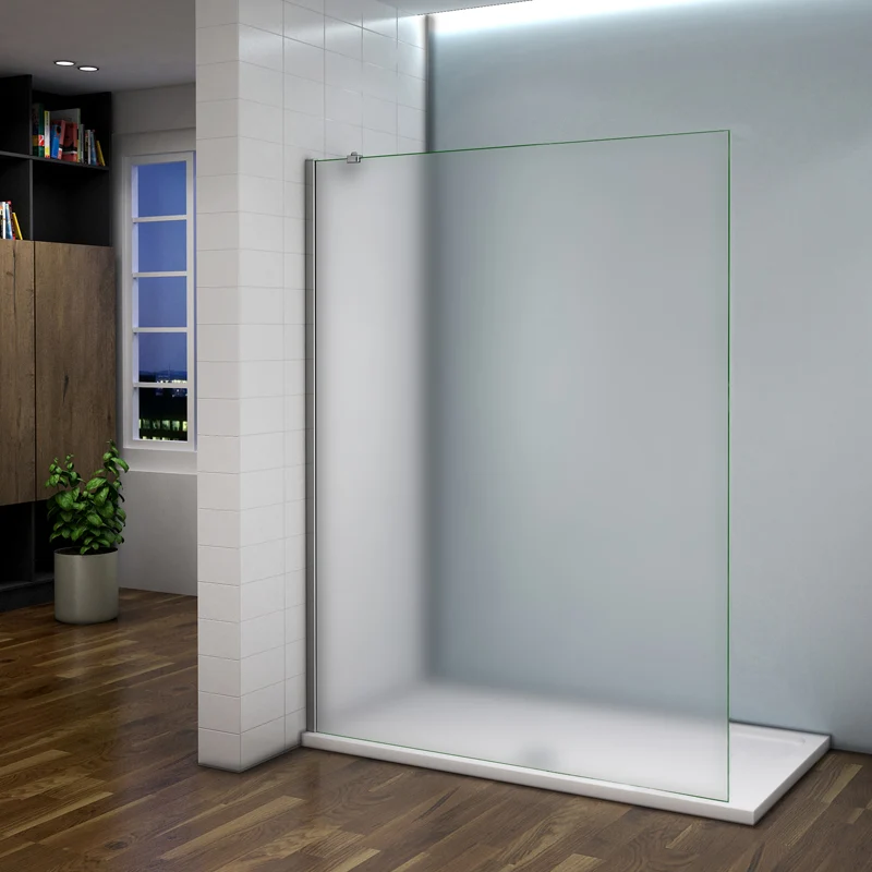 Aica 100x200cm paroi de douche dépolie, pare-douche sablé, paroi fixe,8mm verre anticalcaire,douche à l'italienne avec barre de fixation 360°