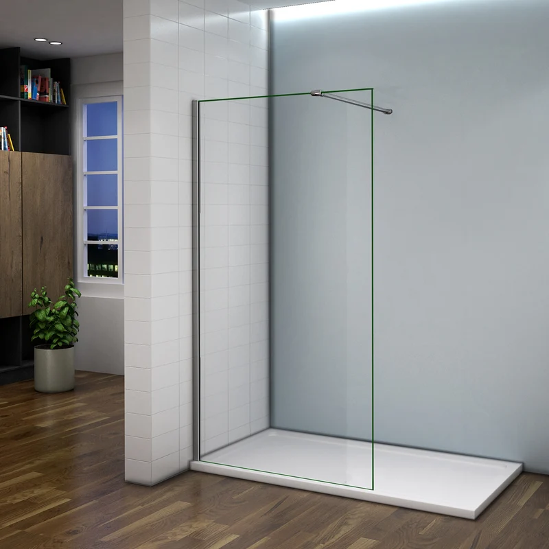 Aica paroi de douche à l'italienne en 8mm verre anticalcaire avec barre de fixation 140cm
