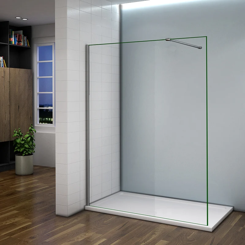 Aica paroi de douche à l'italienne en 8mm verre anticalcaire avec barre de fixation 140cm