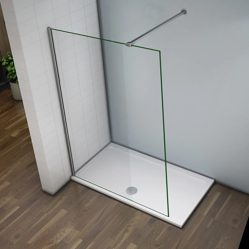 Aica paroi de douche à l'italienne en 8mm verre anticalcaire avec barre de fixation 140cm