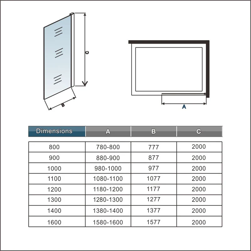 Aica 80/90/100/110/120/130/140/160 x 200cm paroi de douche en 10mm verre anticalcaire avec barre de fixation la pince 140cm
