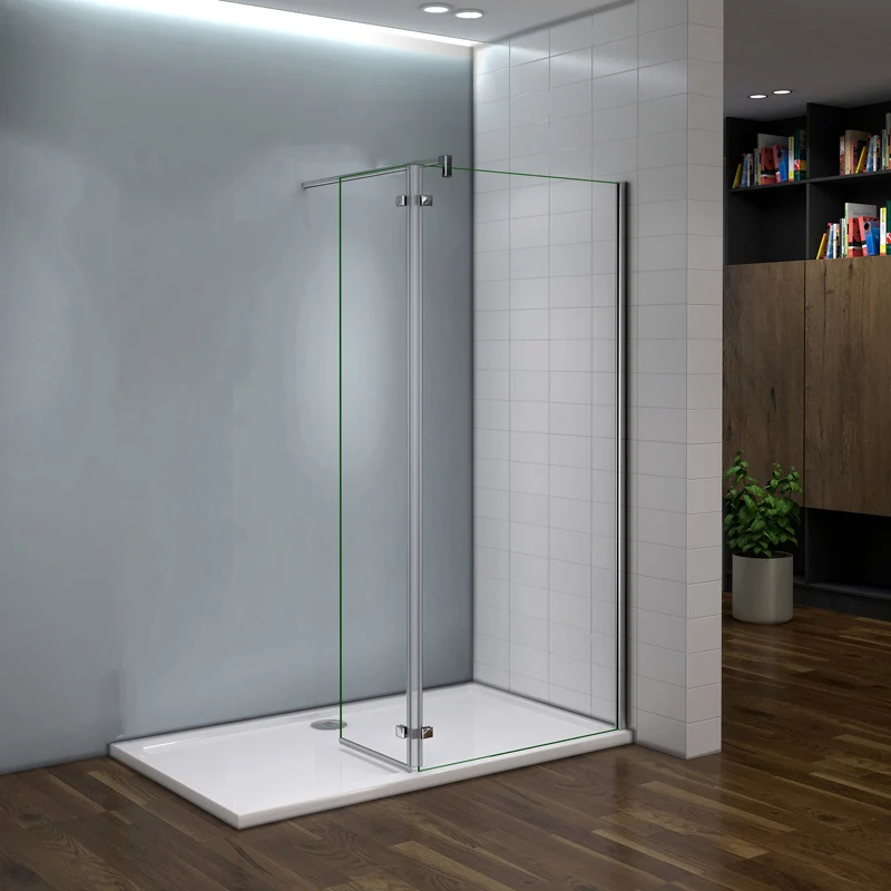 Aica paroi de douche à l'italienne 90/100/120x200cm avec retour pivotante 40cm et barre de fixation avec la pince tourné à 360 degré 140cm,8mm verre
