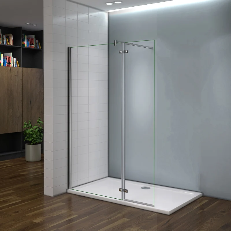Aica paroi de douche à l'italienne 90/100/120x200cm avec retour pivotante 40cm et barre de fixation avec la pince tourné à 360 degré 140cm,8mm verre