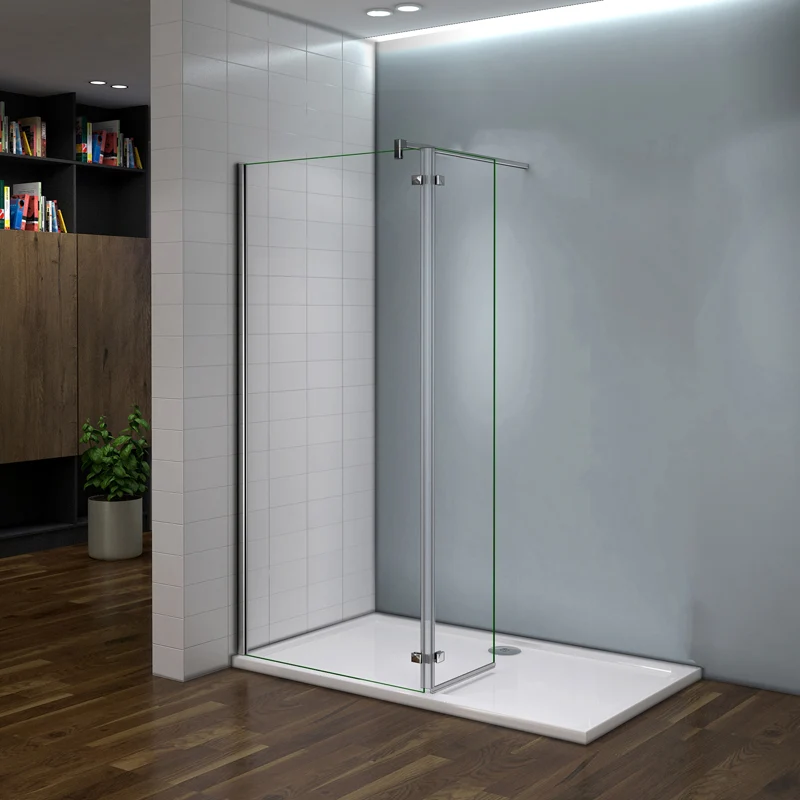 Aica paroi de douche à l'italienne 90/100/120x200cm avec retour pivotante 40cm et la barre de fixation avec la pince tourné à 360 degré 90cm,8mm verre