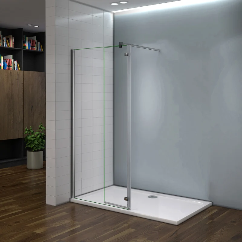 Aica paroi de douche à l'italienne 90/100/120x200cm avec retour pivotante 40cm et la barre de fixation avec la pince tourné à 360 degré 90cm,8mm verre