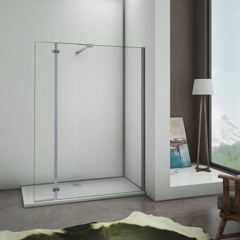 Aica paroi de douche à l'italienne 90/100/120x200cm avec retour pivotante 40cm et la barre de fixation 90cm avec une pince renforcé , verre de 8mm