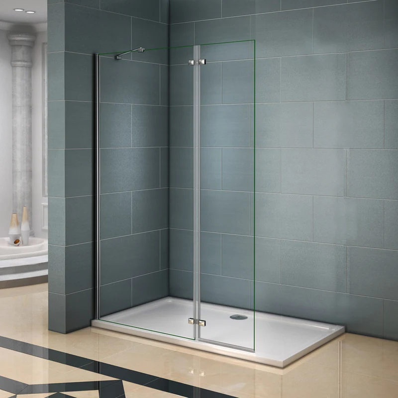 Aica paroi de douche 90/100x200cm avec retour pivotante 40cm et la barre de fixation 45cm paroi de douche à l'italienne , verre sécurité anticalcaire