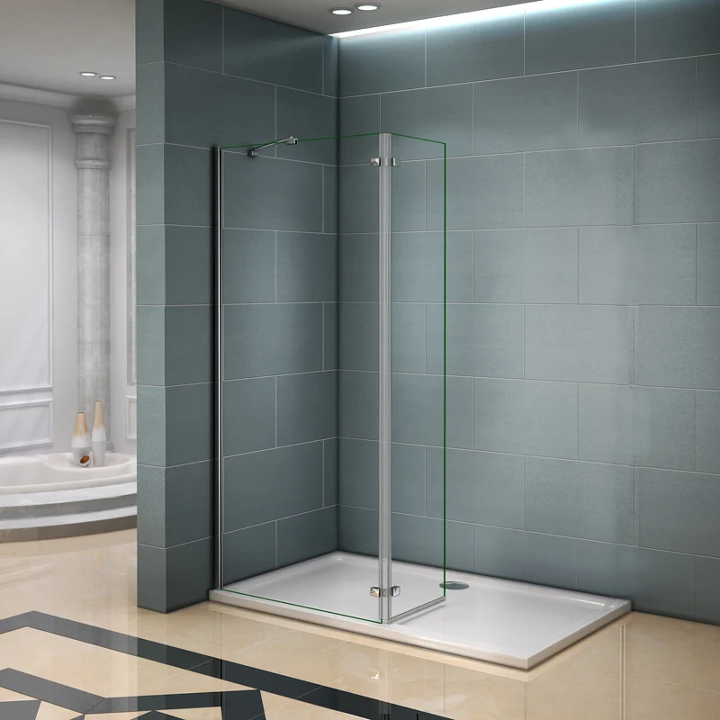 Aica paroi de douche 90/100x200cm avec retour pivotante 40cm et la barre de fixation 45cm paroi de douche à l'italienne , verre sécurité anticalcaire